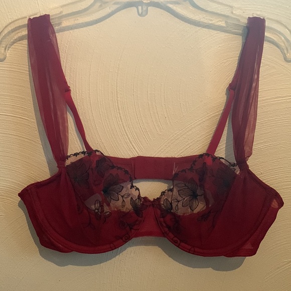 Dark red AdoreMe push up and cheeky underwear set. With black floral lace. - Picture 5 of 6